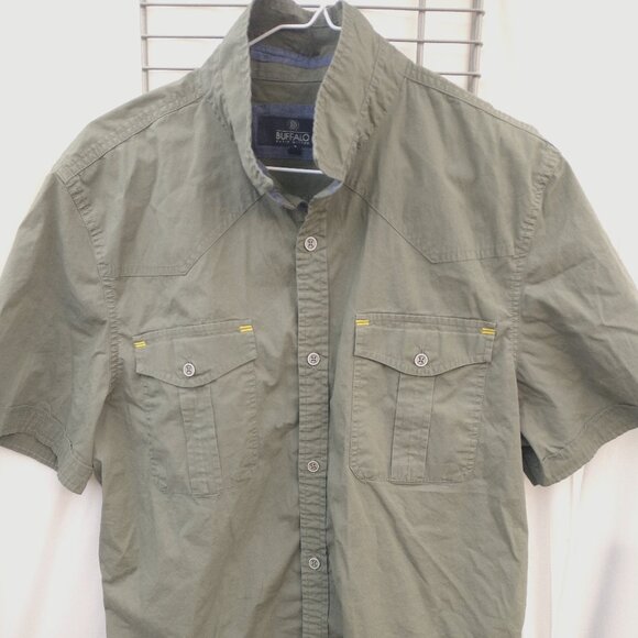 Buffalo David Bitton Mens Green Button Up Pocket Shirt Size Large - Picture 1 of 16